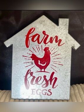 Farm Fresh Eggs Metal Farmhouse Sign in Red